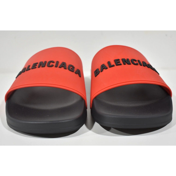 Balenciaga Black Red Bicolor Rubber Logo Slide Pool Sandal Flip Flop Flat 44 11 - Picture 6 of 12
